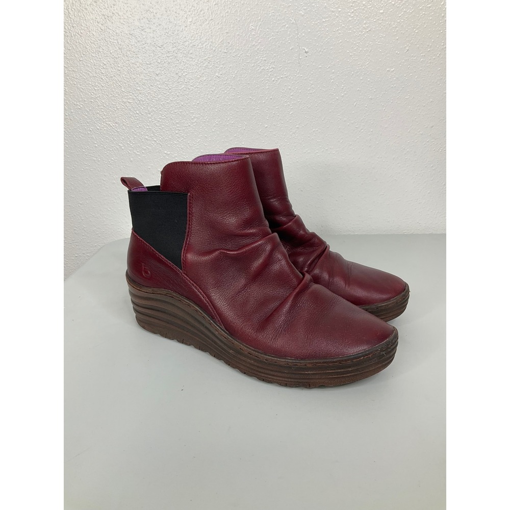 Bionica Womens Burgundy Leather Ruched Wedge Ankle Boots 11M 4572402 Red